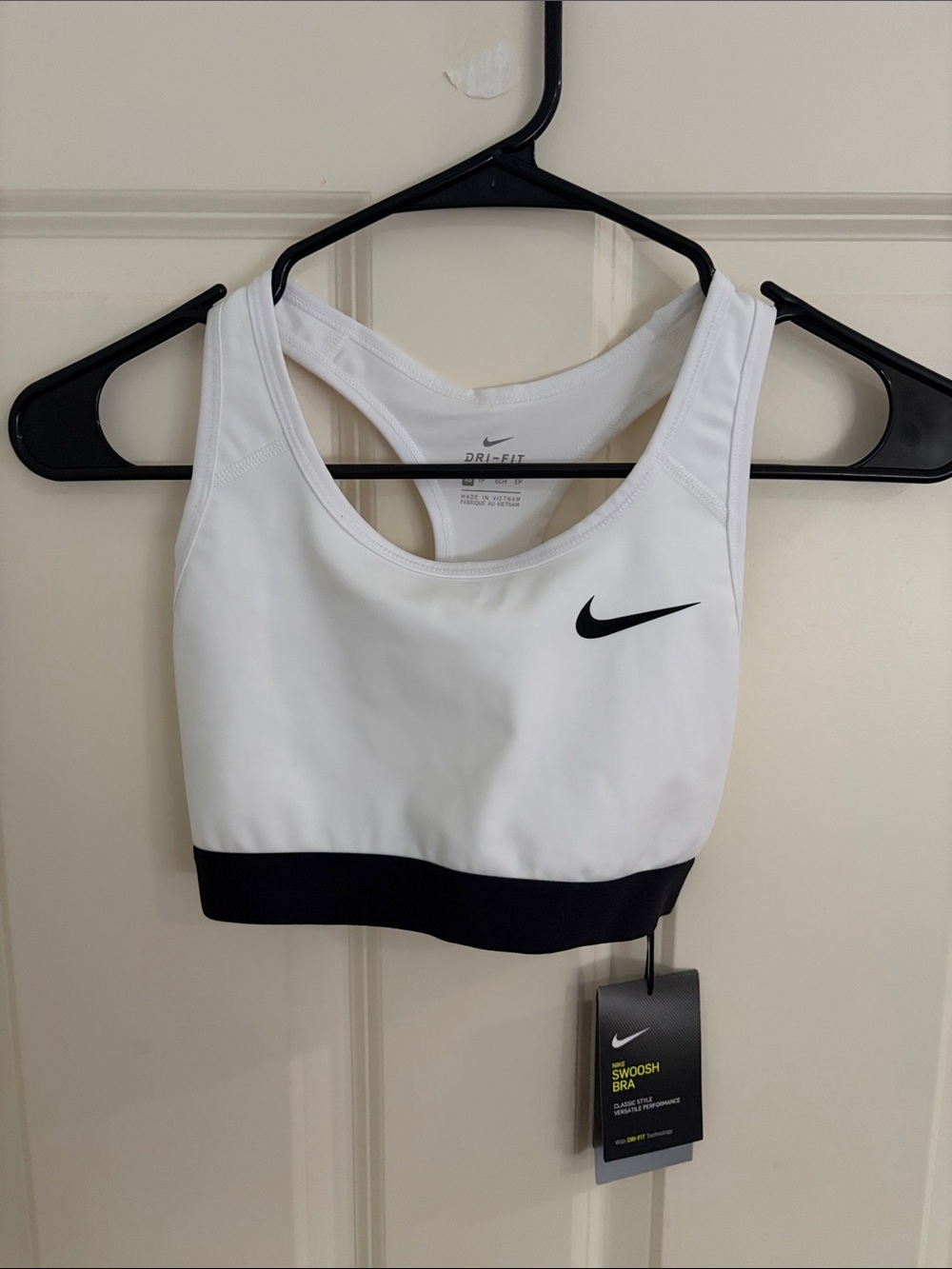 Nike White Sports Bra with Black Band & Swoosh - Picture 1 of 2